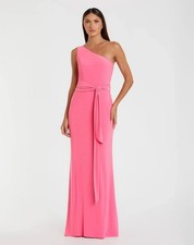 Ieena Mac Duggal Candy Pink Jersey One Shoulder Belted Trumpet Gown Size 8 $298