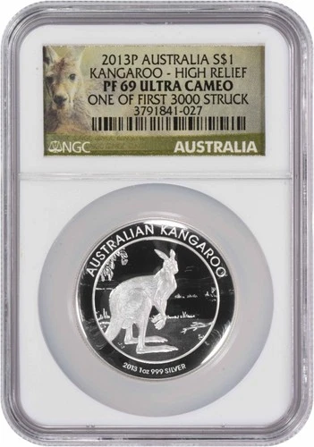 2013-P Australia $1 Kangaroo Silver High Relief PR69UCAM 1/3,000 Struck NGC