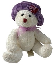 Dan Dee Collector's Choice 9" White Teddy Bear W/Purple Floppy Hat Purple Bow