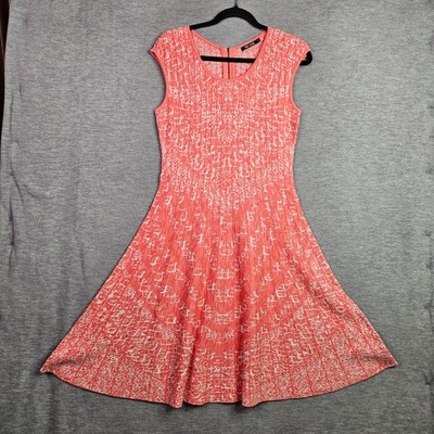 Nic+Zoe Women's Sz M Coral White Sleeveless Knit Fit Flare Midi Dress