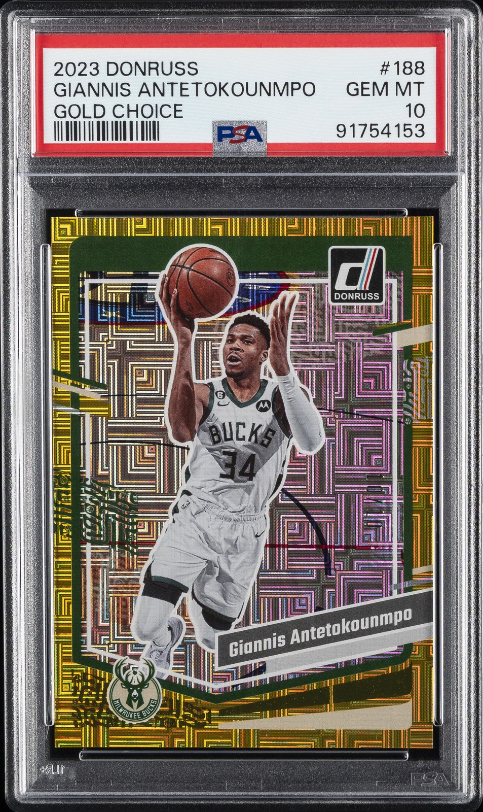 2023 PANINI DONRUSS GOLD CHOICE #188 GIANNIS ANTETOKOUNMPO #/10 PSA 10