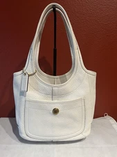 Coach Ergo White Pebble Leather Legacy  Stripe Shoulder Bag