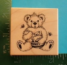 PSX Designs E-1972 FUZZY TEDDY BEAR with HONEY POT Rubber Stamp