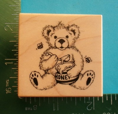 PSX Designs E-1972 FUZZY TEDDY BEAR with HONEY POT Rubber Stamp