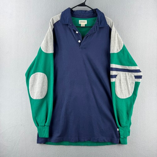Vintage St Johns Bay Rugby Shirt Mens XL Tall Green Cotton Elbow Patch 90s Polo