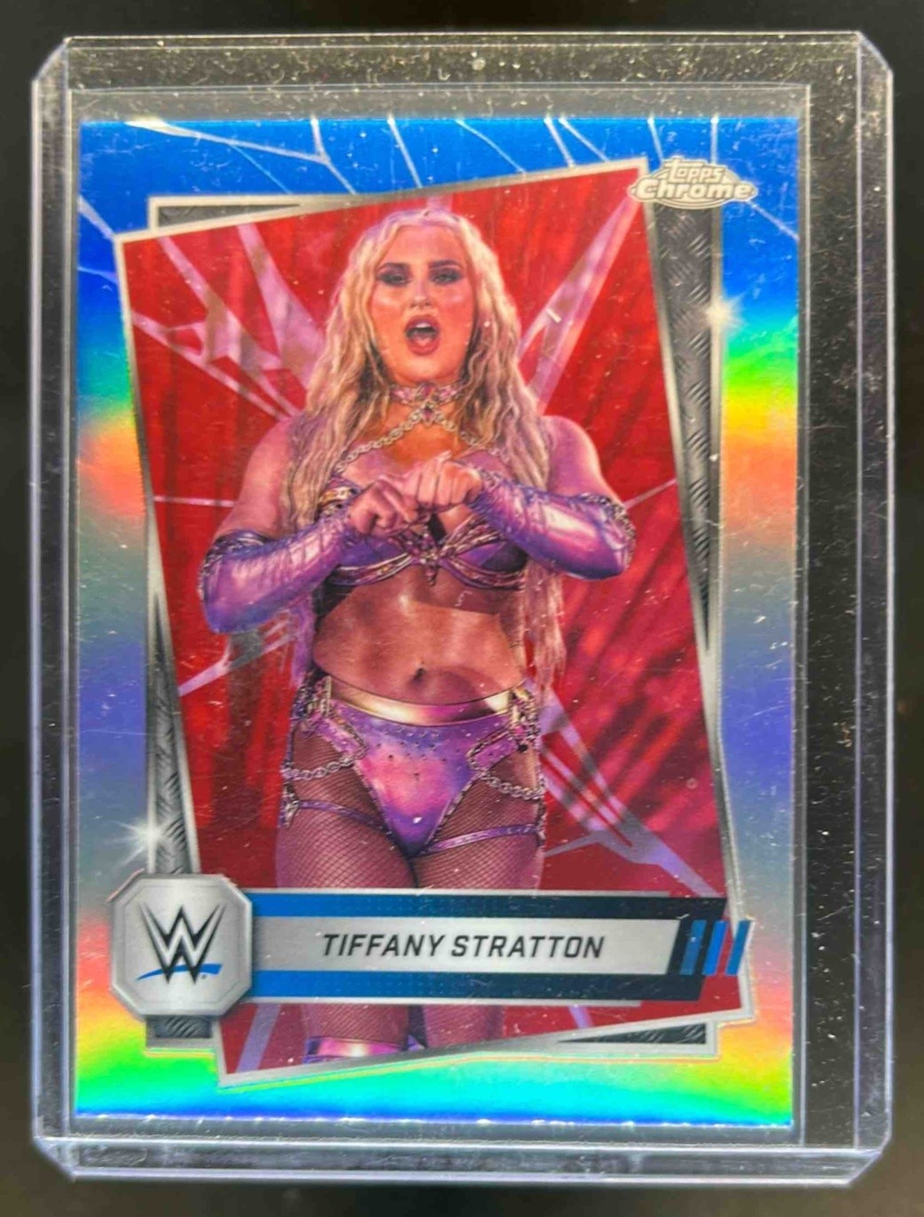2025 Topps Chrome WWE Tiffany Stratton Red and Blue Refractor #182