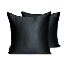 Black Satin Throw Pillow Covers, 16"x16" (Pack of 2) Satin-Black Slub Satin