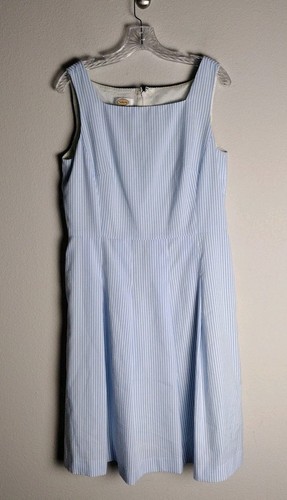 Talbots Retro Blue White Striped Seersucker Sleeveless Dress 12