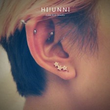 16g Triple star cartilage earrings, helix conch earrings, ear studs, 316l, 1pc