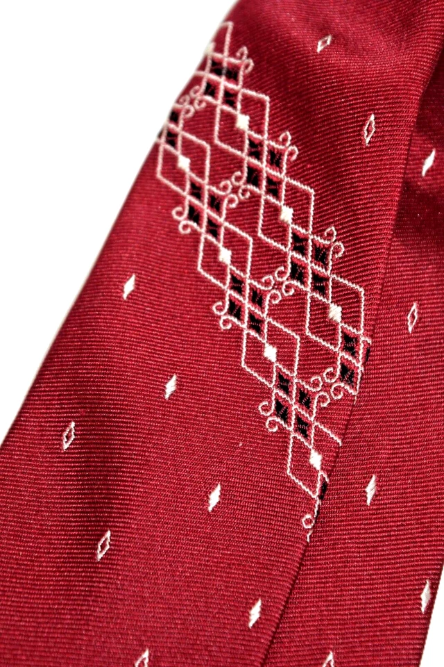 Corbata de Colección Higbee Años 50 60 Diamantes Foulard Elegante Rayas Rojo Seda 52" x 2.75" Foto 3 de 4