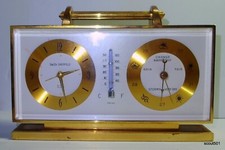 Vintage Swiza Sheffield Desktop Combo Alarm Clock Barometer Thermometer Works