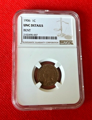 1906 1C  INDIAN HEAD CENT NGC UNC DETAILS BENT
