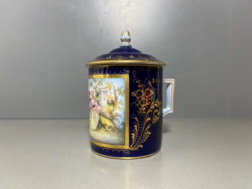 Teichert Stadt Meissen Tasse Deckeltasse Kobaltblauer Fond Watteau Gold 1.Wahl - Bild 2 von 16