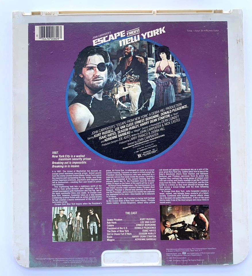 1982 ESCAPE FROM NEW YORK - CED Video Disc - Laser Disc Foto 2 de 4