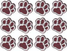 Maroon Dog Paw Patch Embroidered Burgundy Iron on Sew on Cut out Lot of 12