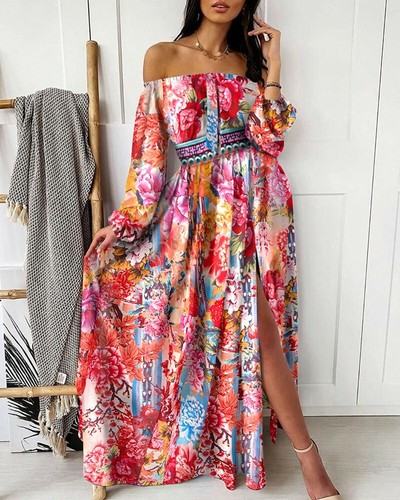 Elegante abito vestito morbido lungo stile boho bohemian rosa colorato 4915  | eBay