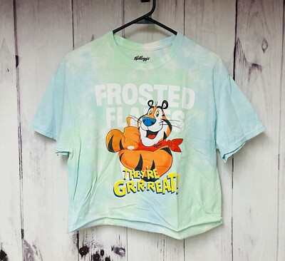 Kelloggs Womens Frosted Flakes Green Cropped Shirt Size Medium