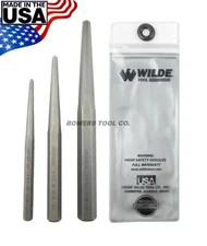 Wilde Tool 3pc Center Pin Punch Set 1/4, 3/8, and 1/2 Stock Sizes MADE IN USA