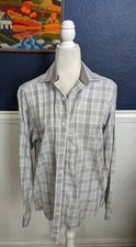 Hart Schaffner Marx Collared White Check Striped Button Dress Shirt Sz Medium M