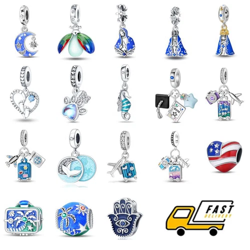 PANDACH Charms Pendentif Argent Sterling 925 Bleu Charm pour Bracelet Bricolage Perle