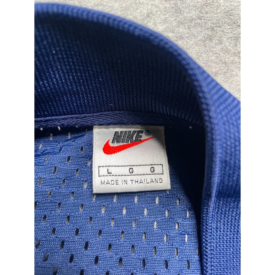 复古耐克篮球纽扣球衣衬衫网眼刺绣标志蓝色橙色 L — 第 3/4 张图片