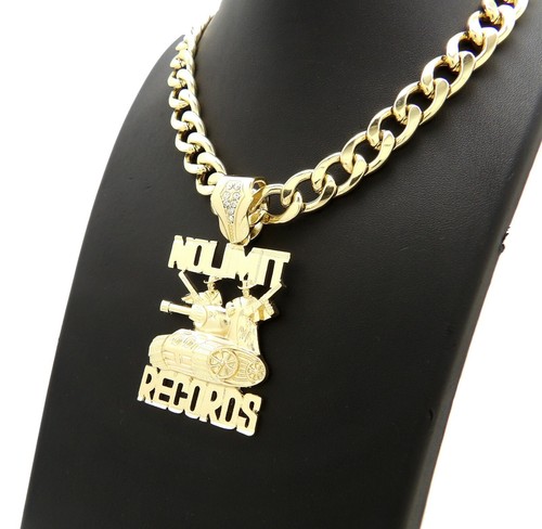 New No Limit Records Piece Pendant 10mm 20" Cuban Chain 14K Gold Plated - Picture 6 of 6
