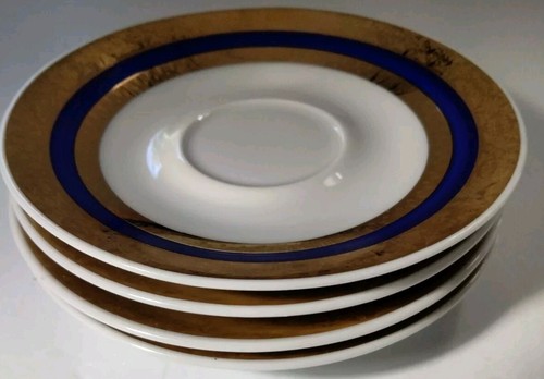 Juego De 4 Platillos De Porcelana Checos Thun De Colección Cobalto Y Oro Raro 4 1/2" Diámetro - Imagen 2 de 10