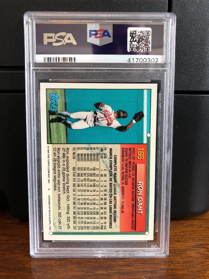 1994 Topps Bilingual Ron Gant Baseball Card #166 PSA 9 Mint  - Image 2 of 3