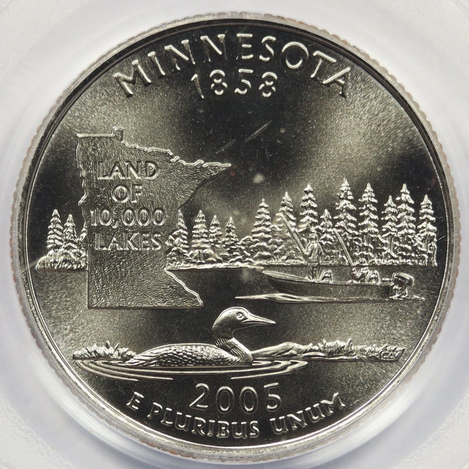 2005-P 25c Minnesota Satin Finish DDR-033 Doubled Die Reverse PCGS MS67 - Image 3 of 4