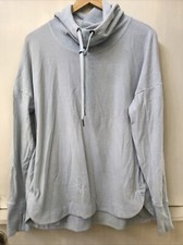 SWEATY BETTY Escape Luxe Fleece Hoodie Thumbholes Funnel Light Blue Size Large