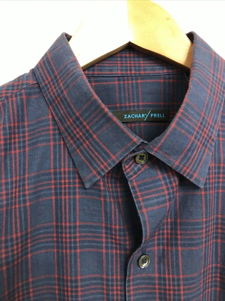 Men's Zachary Prell Plaid Cotton Blue Long Sleeve Button Up Shirt - Image 2 of 4
