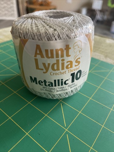 Coats & Clark Aunt Lydia's Metallic Crochet Thread Size 10-White & Silver - Picture 2 of 7