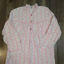 Vintage Womans Nightie Night Gown Pajamas Pink Pink Stripe Floral Small