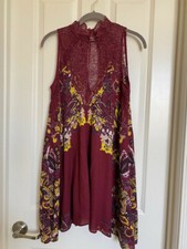 Free People Marsha Lace Slip Dress Wine/Yellow Combo Size XS