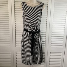 Suzi Chin for Maggy Boutique Black White Asymmetrical Stripes Jersey Dress 6