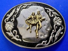Couple Square Dancing American Folk Dance Silver Black Color Western Belt Buckle