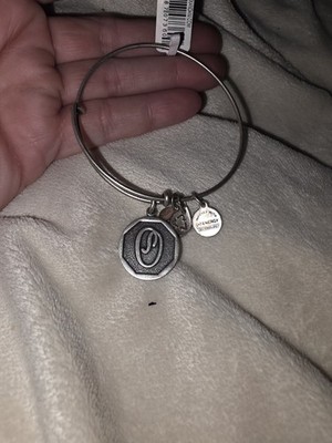 ALEX AND ANI Letter Initial ''O'' Bangle Adjustable Charm Bracelet 