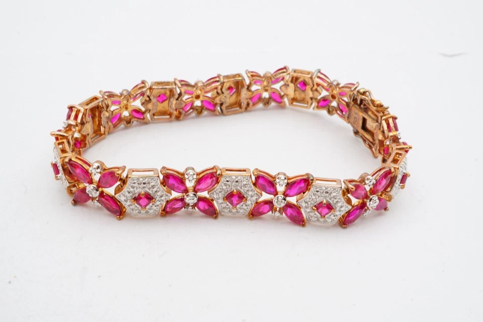 Ross Simons Gold Plated Sterling Silver 925 Lab-Created Ruby Bracelet 7.5" - Image 4 of 4