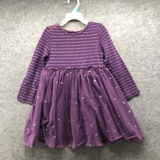 Mini Boden Tulle Sequin Long Sleeve Dress Girls 4-5Y Purple Glitter Stripe