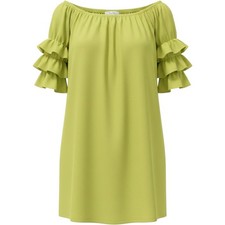 Indigo Rose Lime Green Ruffle Sleeve Crinkle Shift Mini Dress Small MDWG3017