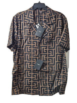 BALMAIN MEN'S OVER ALL MONOGRAM PATTERN PAJAMA STYLE SHIRT SZ 39 $995 RETAIL
