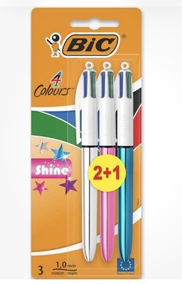 BIC 4 Farben Glanzstifte, Buntstift, Druckkugelschreiber, Biro 