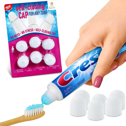 Self-Closing Toothpaste Cap, Pack of 6 Mess-Free, Toothpaste-Saver Silicone C...
