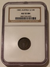 NGC Austria 1885 5/10 Kreuzer AU55 BN*