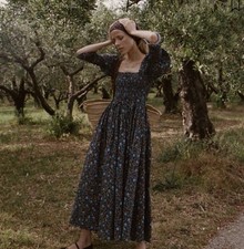 Doen Bijou Dress in Noir Prairie de Montagne Size Medium NWT Floral Puff Sleeve