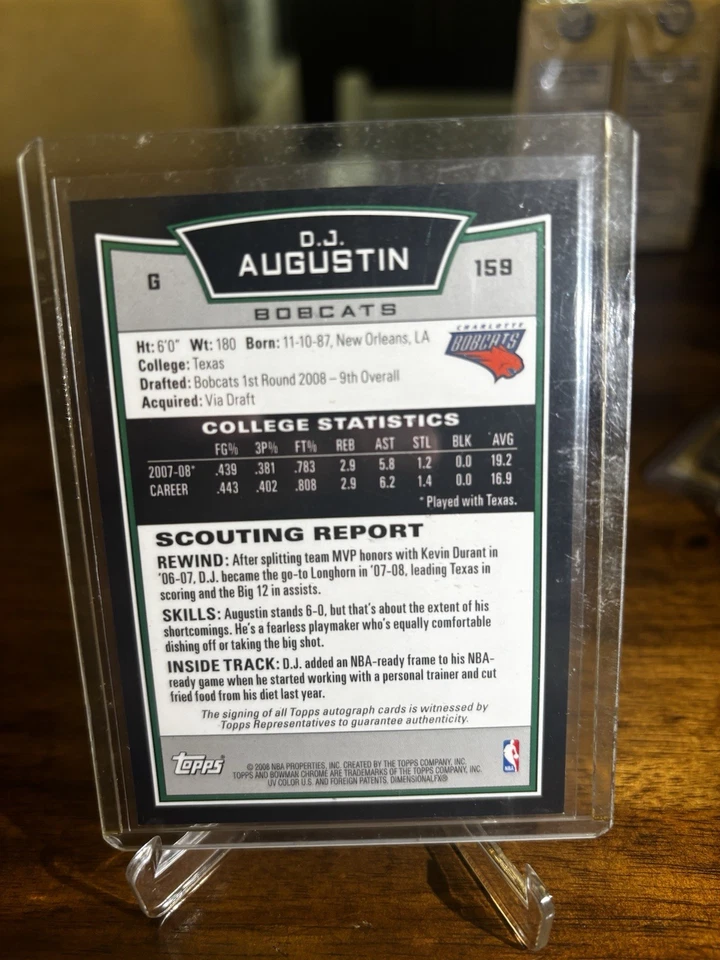2008 Bowman Chrome White Refractor NBA Card DJ Augustin #159 RC Auto TEXAS - Image 2 of 2