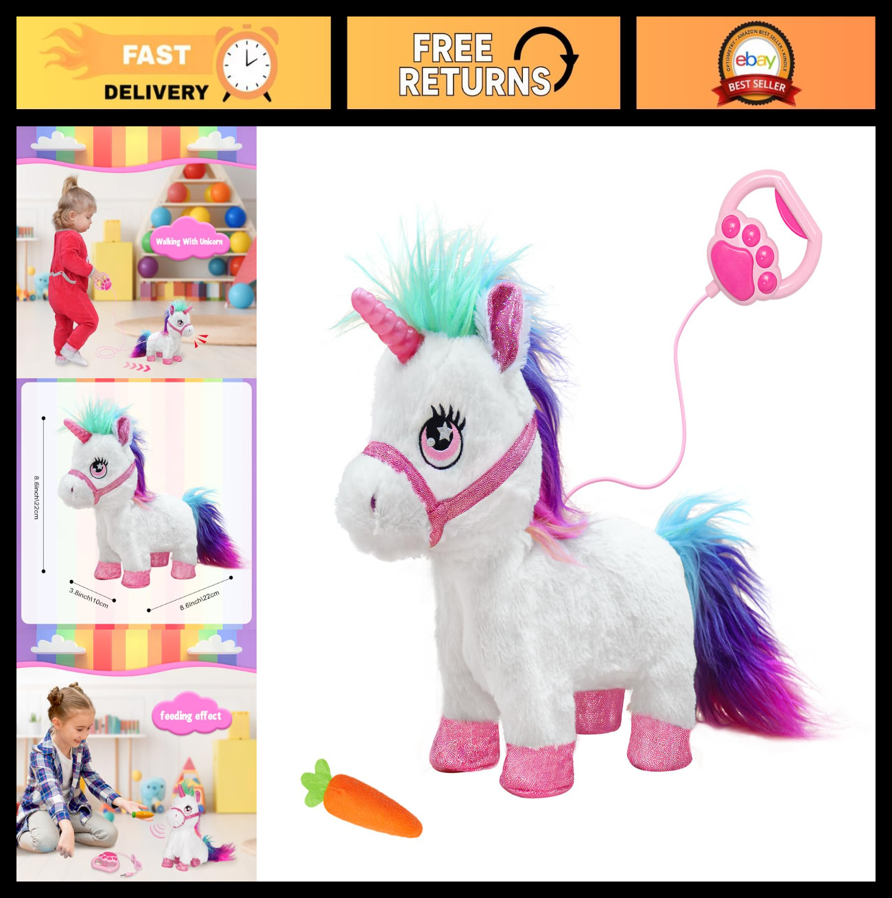 Interactive Unicorn Pet Toy with Leash - Walks, Sits, Light-