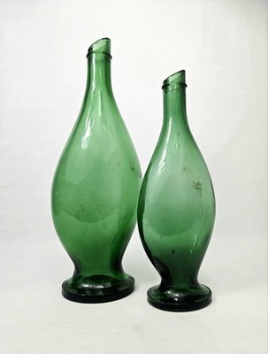 Italian Green Art Glass Bottle Pair Vetreria Chio Audera Cupramontana Hand Blown