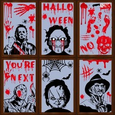 Halloween Window Clings Horror Movie Character Decals Large Reusable...