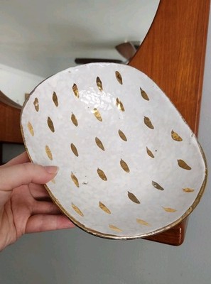 Vintage Aldo Londi for Bitossi Ceramic Gold Feather Plume Dish Bowl MCM